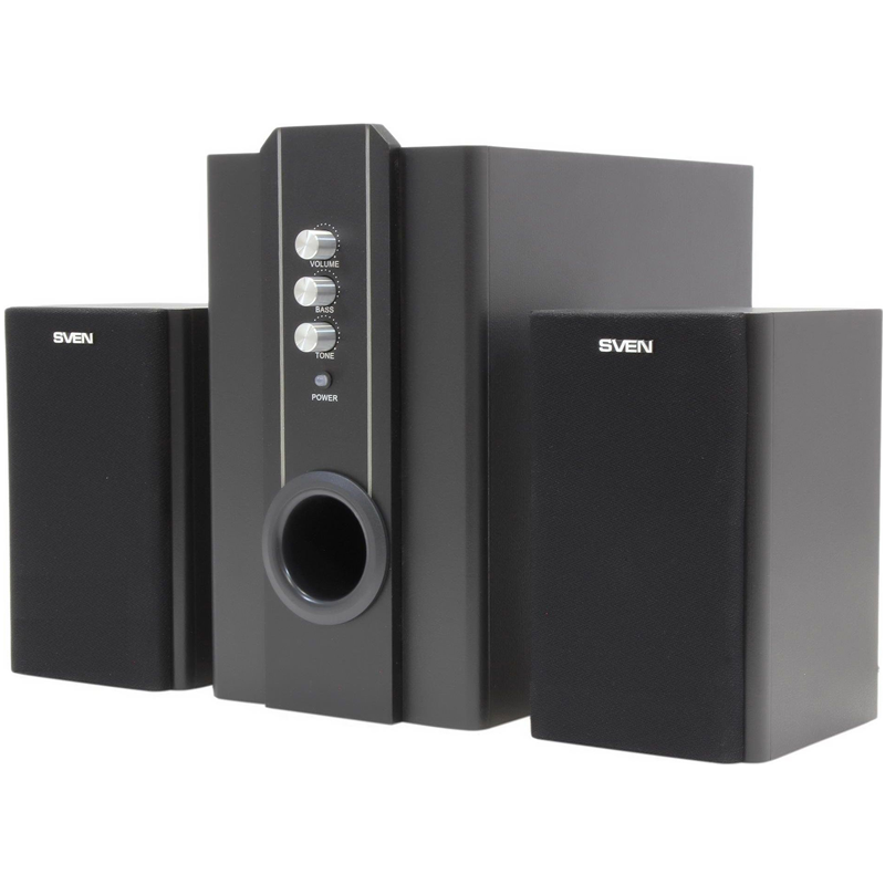 SVEN SPS-820,черная кожа/черный {2.1, 2 сат. + сабвуфер,18 Вт + 2 х 10 Вт (RMS) ,усил.- 20-20000 Гц}