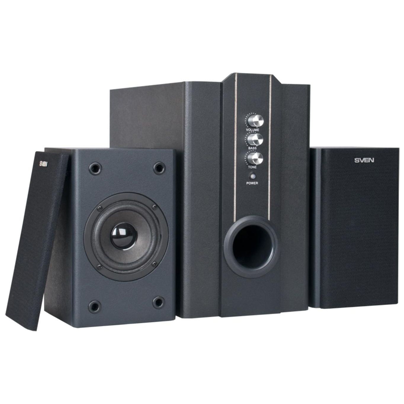 SVEN SPS-820,черная кожа/черный {2.1, 2 сат. + сабвуфер,18 Вт + 2 х 10 Вт (RMS) ,усил.- 20-20000 Гц}