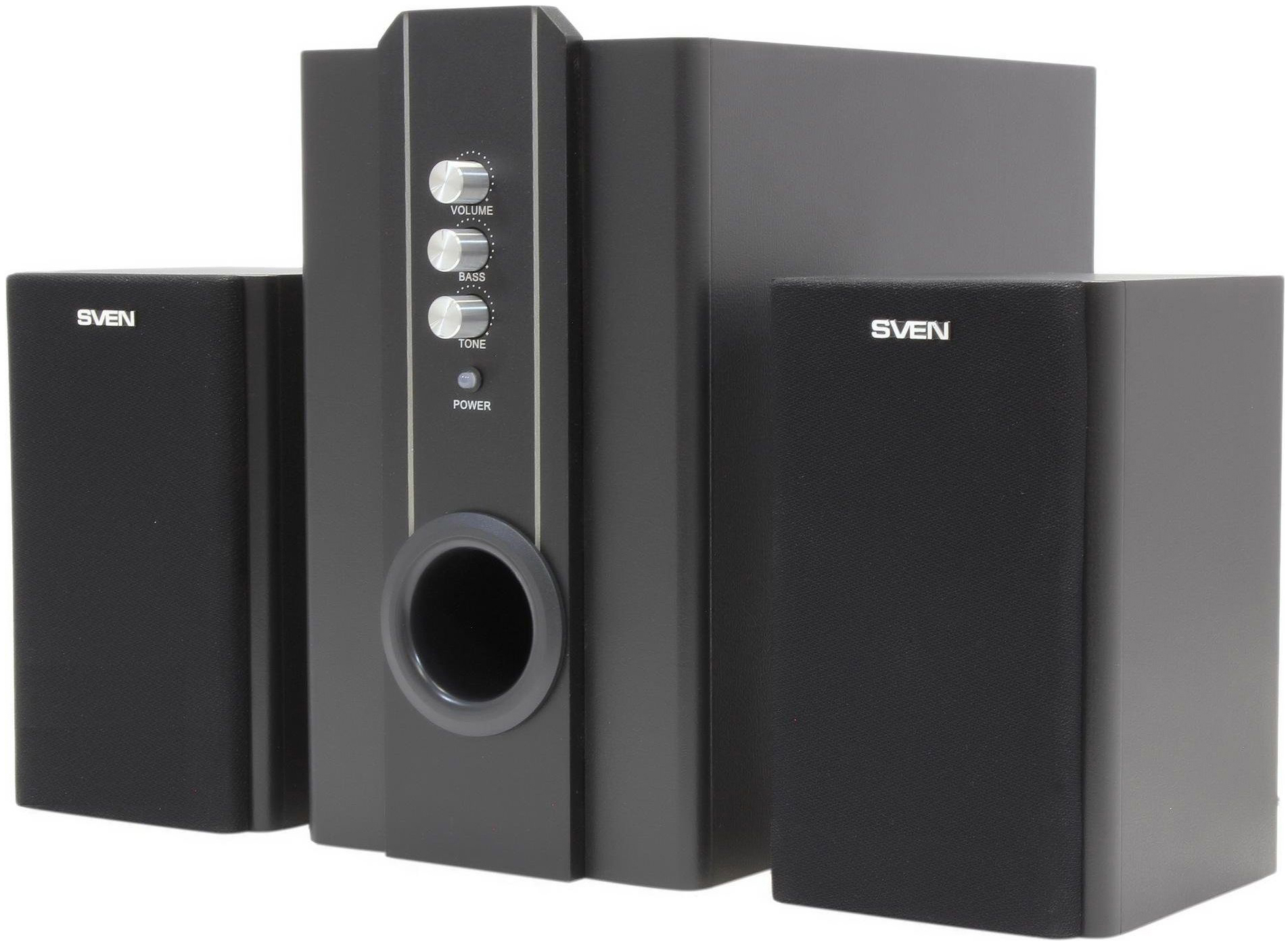 SVEN SPS-820,черная кожа/черный {2.1, 2 сат. + сабвуфер,18 Вт + 2 х 10 Вт (RMS) ,усил.- 20-20000 Гц}
