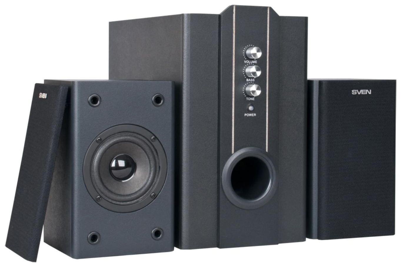 SVEN SPS-820,черная кожа/черный {2.1, 2 сат. + сабвуфер,18 Вт + 2 х 10 Вт (RMS) ,усил.- 20-20000 Гц}