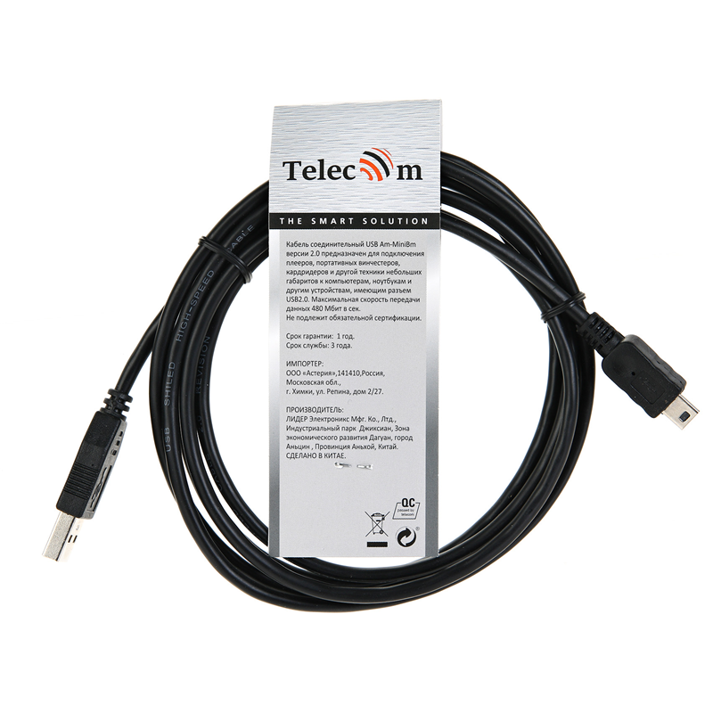 Telecom USB 2.0 Type-AM - miniUSB 1.8м
