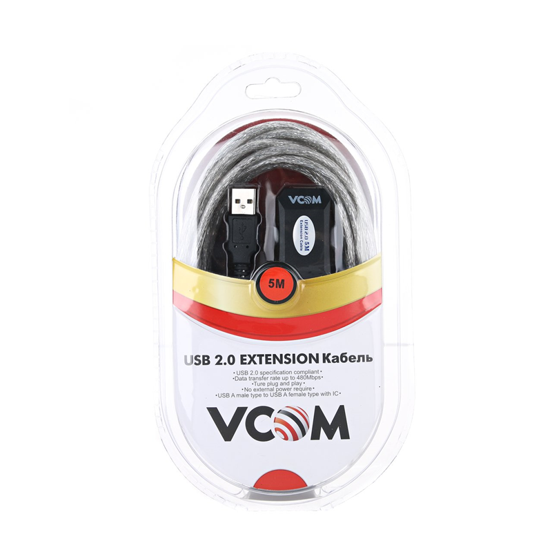VCOM VUS7049-5M Кабель-адаптер USB2.0-repeater, удлинительный активный Af> 5м [6937510851348]