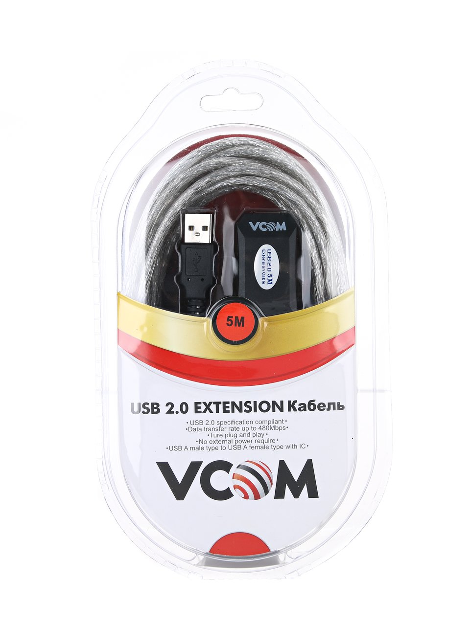 VCOM VUS7049-5M Кабель-адаптер USB2.0-repeater, удлинительный активный Af> 5м [6937510851348]
