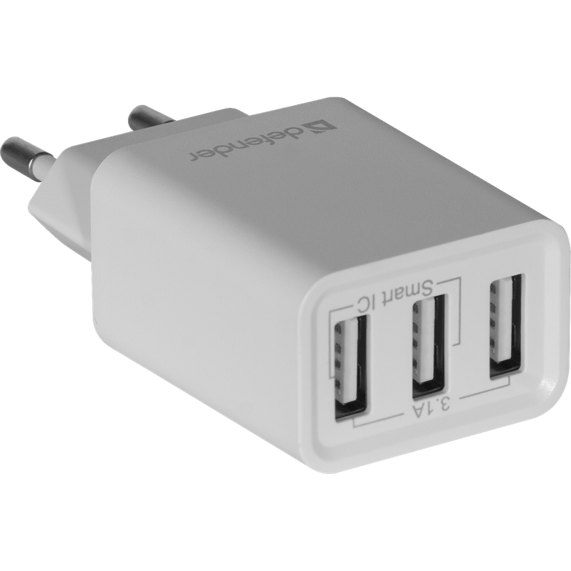 Defender UPA-31 белый, 3xUSB, 5V/3.1А арт. 83587
