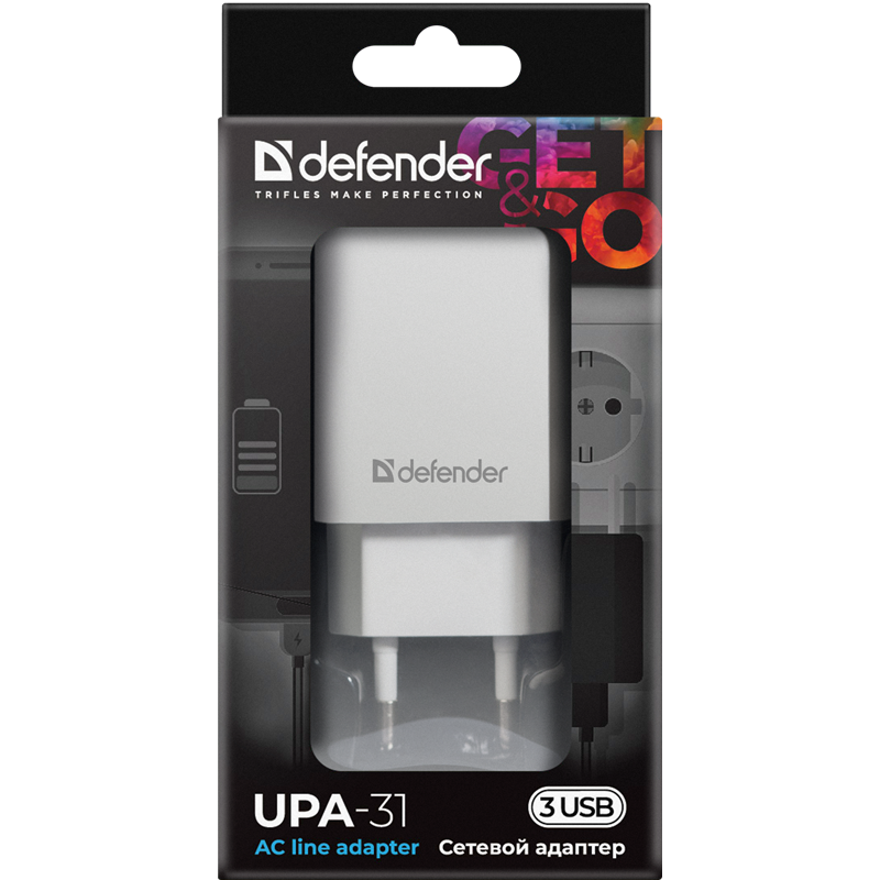 Defender UPA-31 белый, 3xUSB, 5V/3.1А арт. 83587