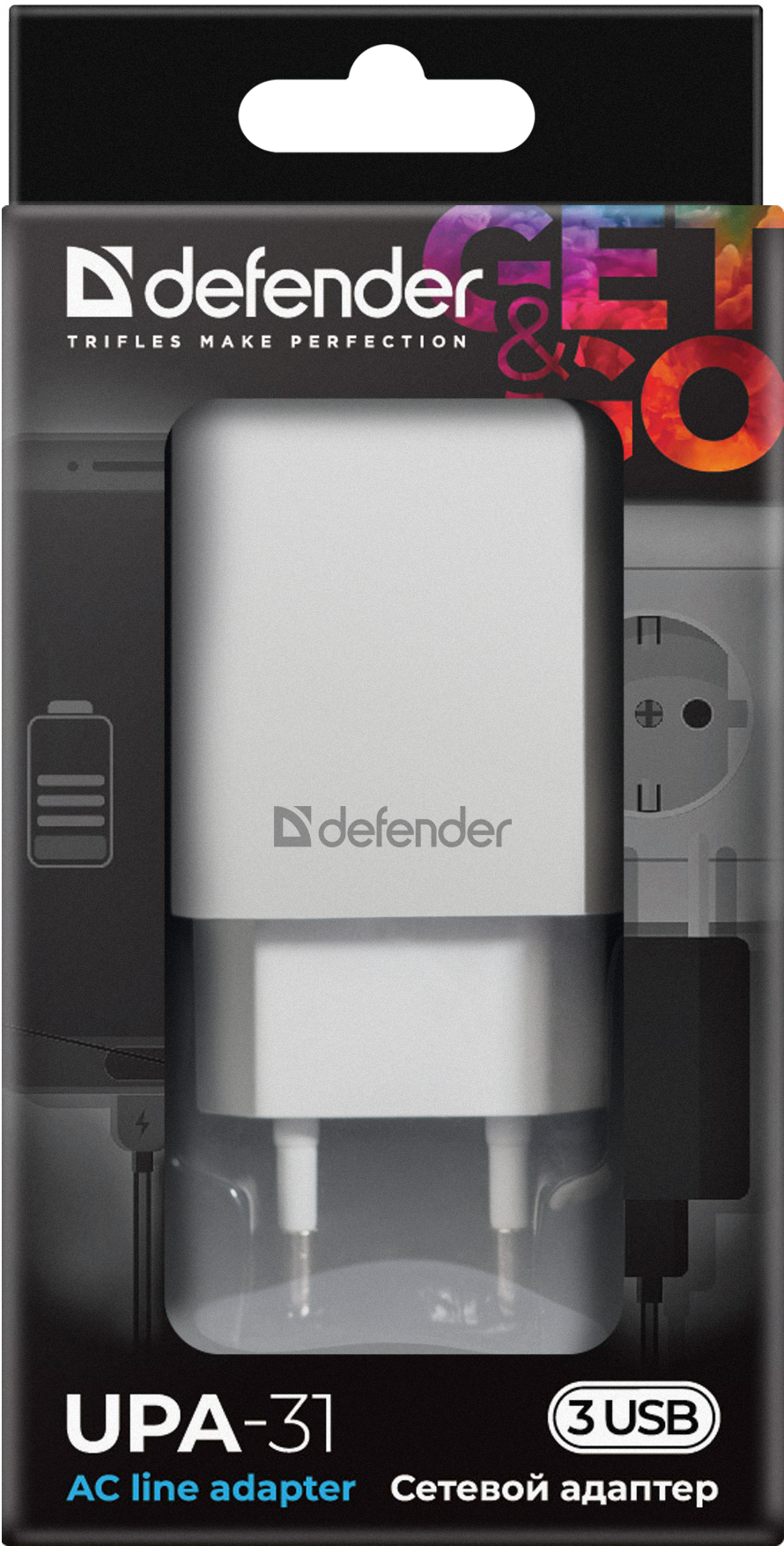 Defender UPA-31 белый, 3xUSB, 5V/3.1А арт. 83587