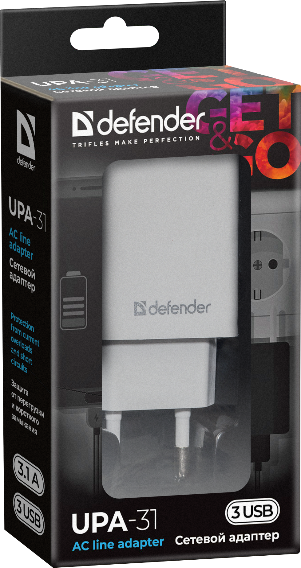 Defender UPA-31 белый, 3xUSB, 5V/3.1А арт. 83587