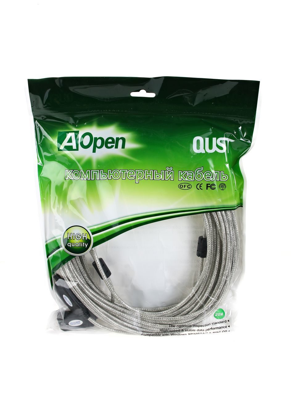 VCOM USB 2.0 Type-AM - USB 2.0 Type-AF 20м AOpen/Qust арт. ACU823-20M