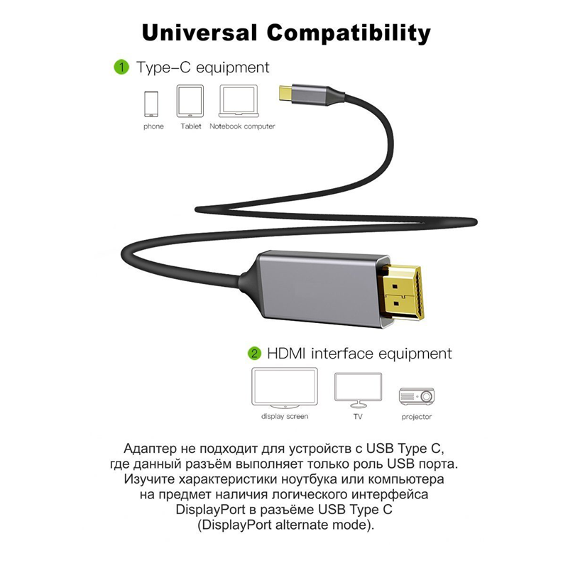 VCOM USB 3.2 Type-C (m) - HDMI (m) 1.8м