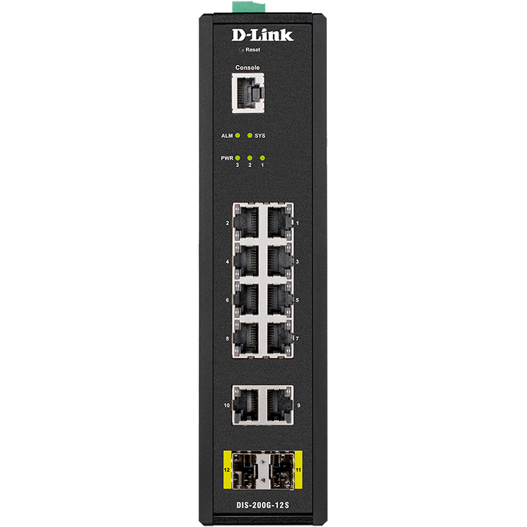 Коммутатор D-Link PROJ Промышленный управляемый L2 коммутатор, 10x1000Base-T, 2x1000Base-X SFP, защита от статического электричества до 6 кВ, CLI, консольный порт RJ-45, релейный выход для оповещения о сбое пита арт. DIS-200G-12S/A1A