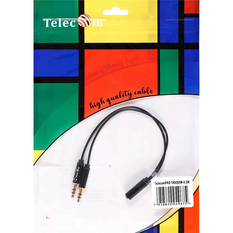 Адаптер-переходник Telecom Jack 3.5 mm F/2 x Jack 3.5 mm M (TAV205M-0.2M)