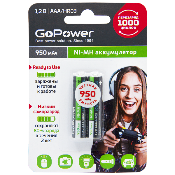 Аккумулятор предзаряженный RTU GoPower HR03 AAA (00-00018321)