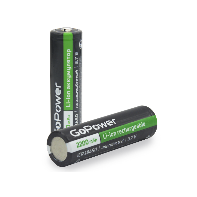 Аккумулятор Li-ion GoPower 18650 без защиты с высоким контактом (00-00018352)