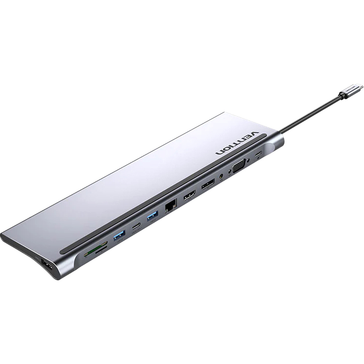 Док-станция Vention USB Type-C M/HDMI F+VGA F+DisplayPort F+RJ45+USB 3.0+USB 2.0 Type-AF+USB Type-C F+DC Jack 3.5mm+SD F+microSD F (THSHC)