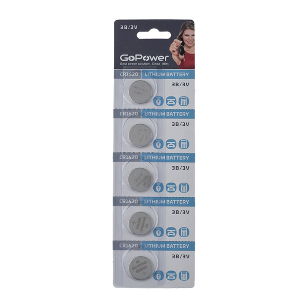 GoPower CR1620 BL5 Lithium 3V (5 / 100 / 2000) (5 шт.)