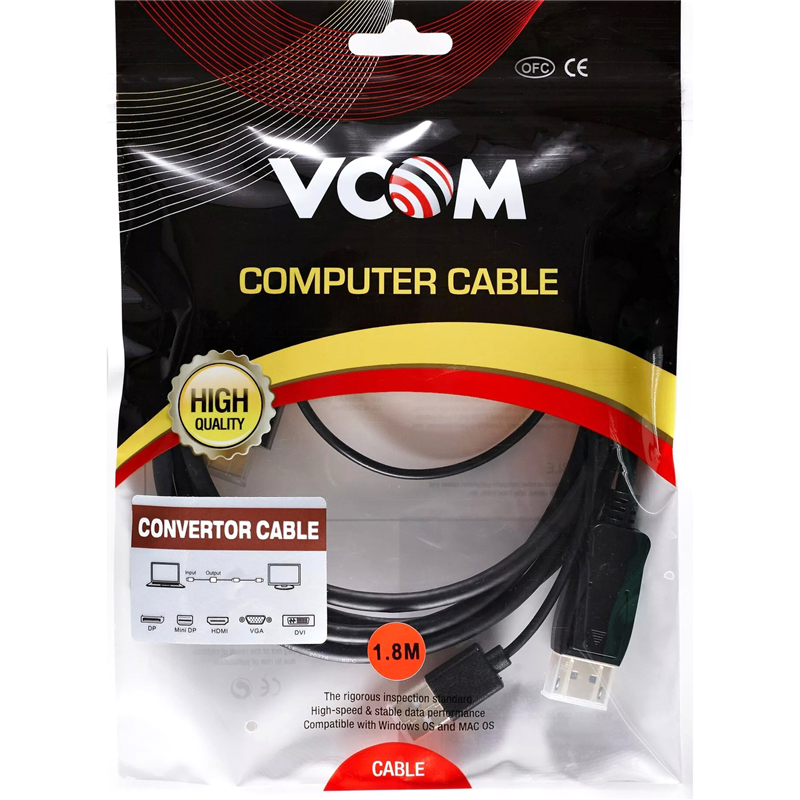 Кабель-переходник VCOM USB Type-A M+HDMI M/DisplayPort M (CG599AC-1.8M)