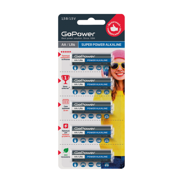 GoPower LR6 AA BL5 Alkaline 1.5V