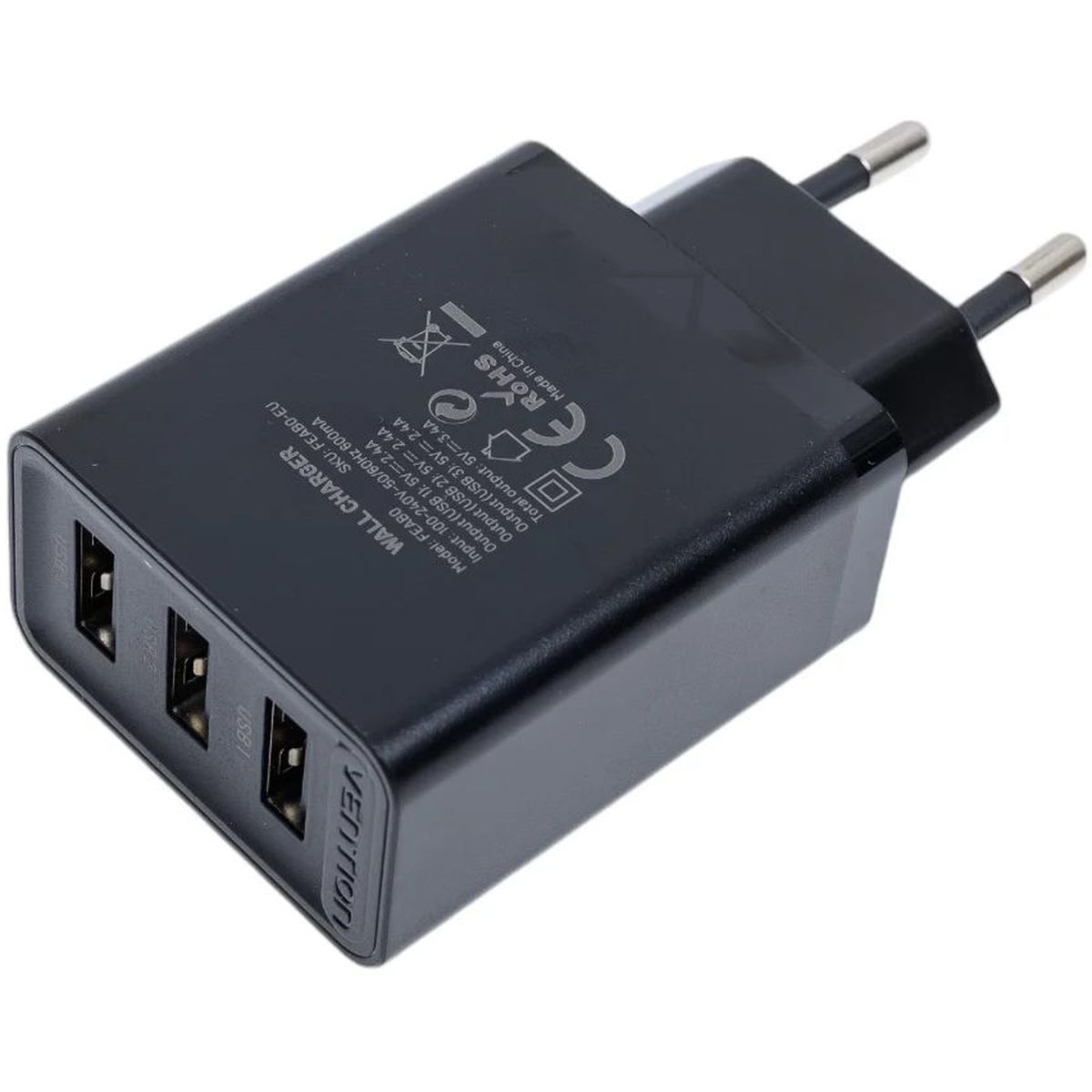 Сетевое зарядное устройство Vention FEAB0-EU на 3 порта USB 2.4A Черный