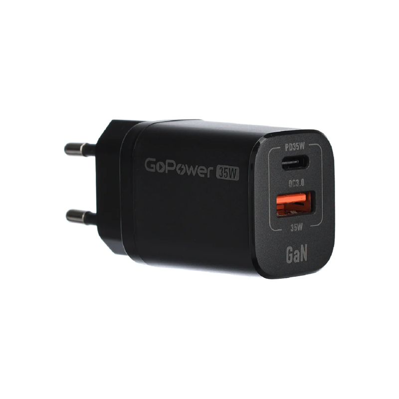Сетевое З/У GoPower GPQC09 1USB+1Type-C 35W QC3.0 GAN черный арт. 00-00028403