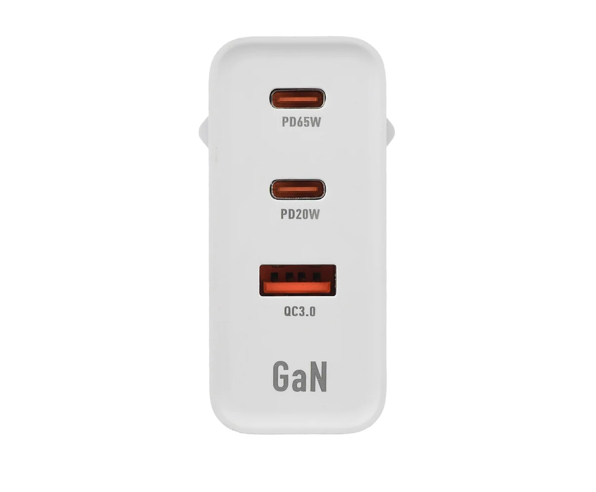 Сетевое З/У GoPower GPQC10 1USB+2Type-C 65W QC3.0 GAN белый