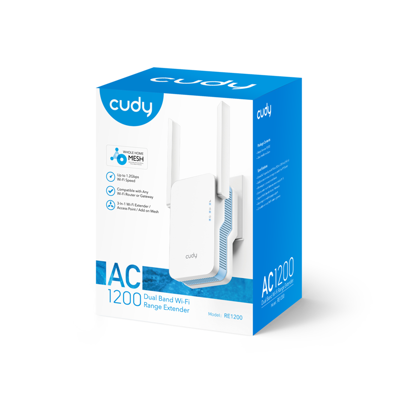 Повторитель беспроводного сигнала Cudy RE1200 AC1200 10/100BASE-TX/Wi-Fi белый