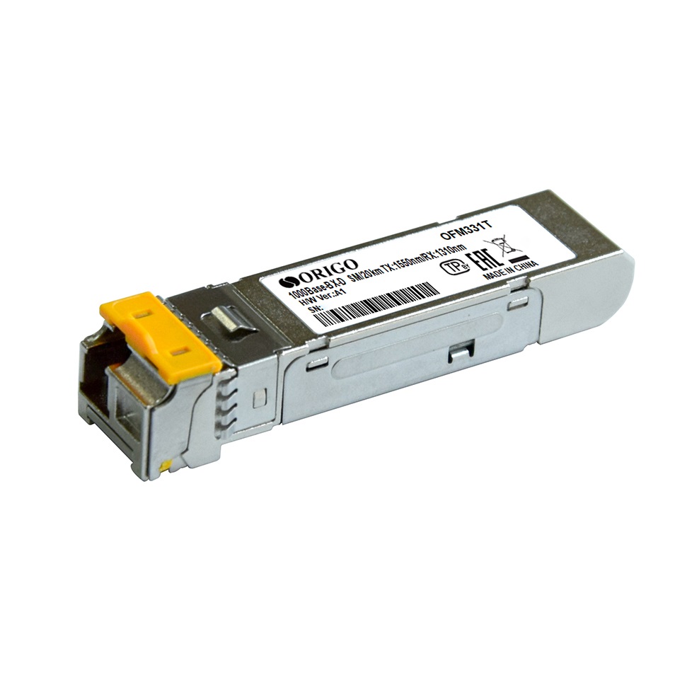 SFP-трансивер ORIGO WDM SFP-трансивер, 1000Base-BX-D (Simplex LC), Tx:1550 нм, Rx:1310 нм, для одномодового кабеля, до 20 км арт. OFM331T/20KM/A1A