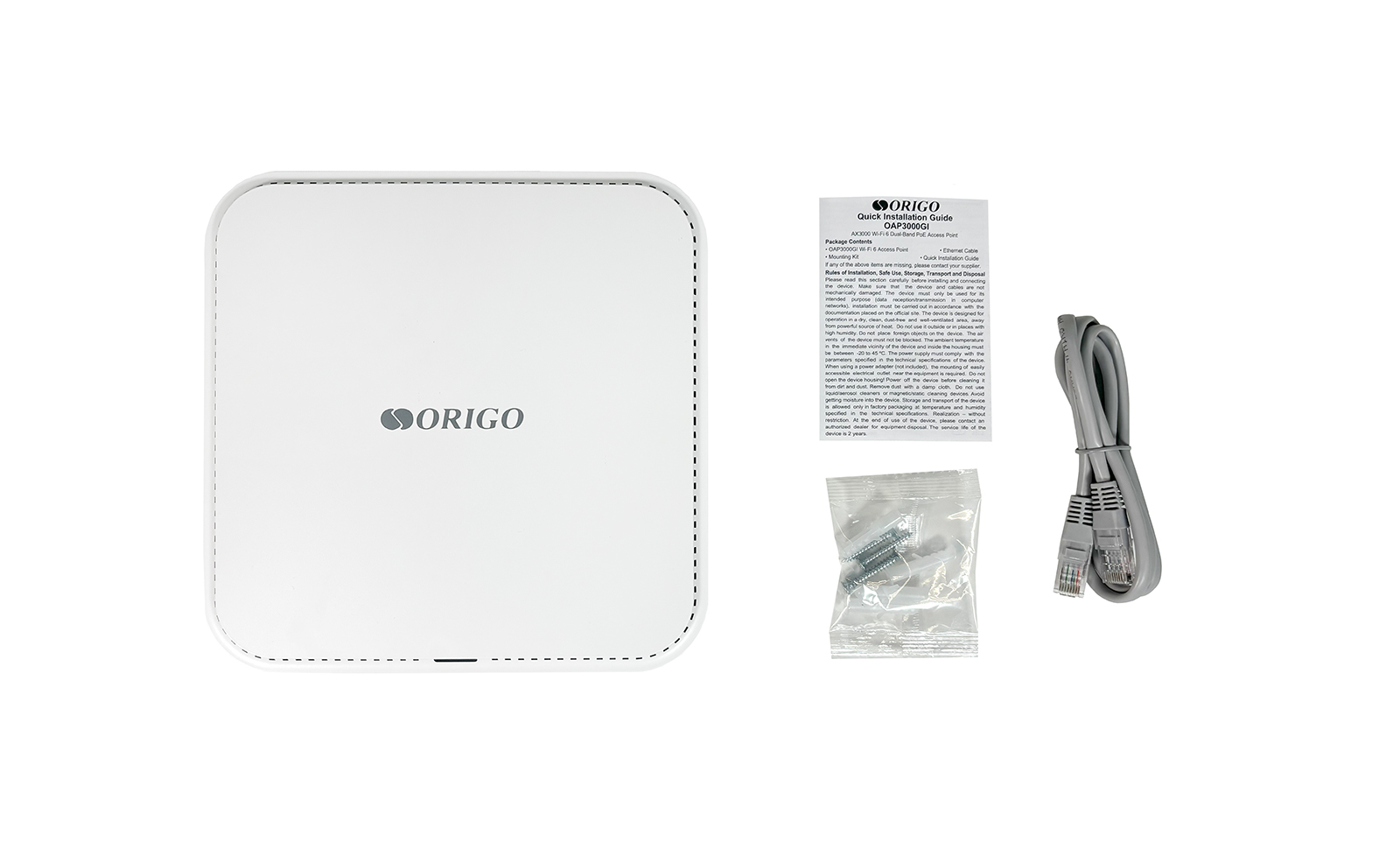 Точка доступа ORIGO Двухдиапазонная Wi-Fi 6 точка доступа AX3000, 1x1000Base-T WAN PoE, 1x1000Base-T LAN, 2 антенны 4,6 dBi, 2 антенны 4 dBi арт. OAP3000GI/A1A