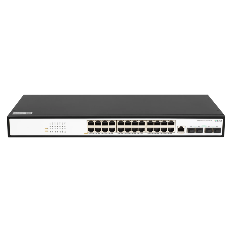 SNR SNR-S5110G-24TX-POE Управляемый PoE коммутатор уровня 2+, 24 порта 10/100/1000Base-T, 4 порта 1/10G SFP+, бюджет PoE 250 Вт, встроенный БП ~220V AC