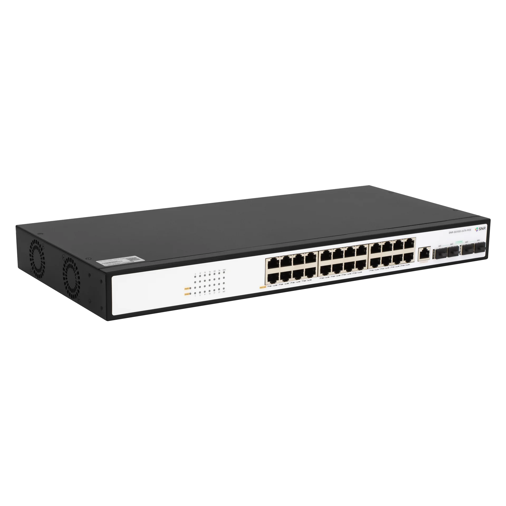 SNR SNR-S5110G-24TX-POE Управляемый PoE коммутатор уровня 2+, 24 порта 10/100/1000Base-T, 4 порта 1/10G SFP+, бюджет PoE 250 Вт, встроенный БП ~220V AC