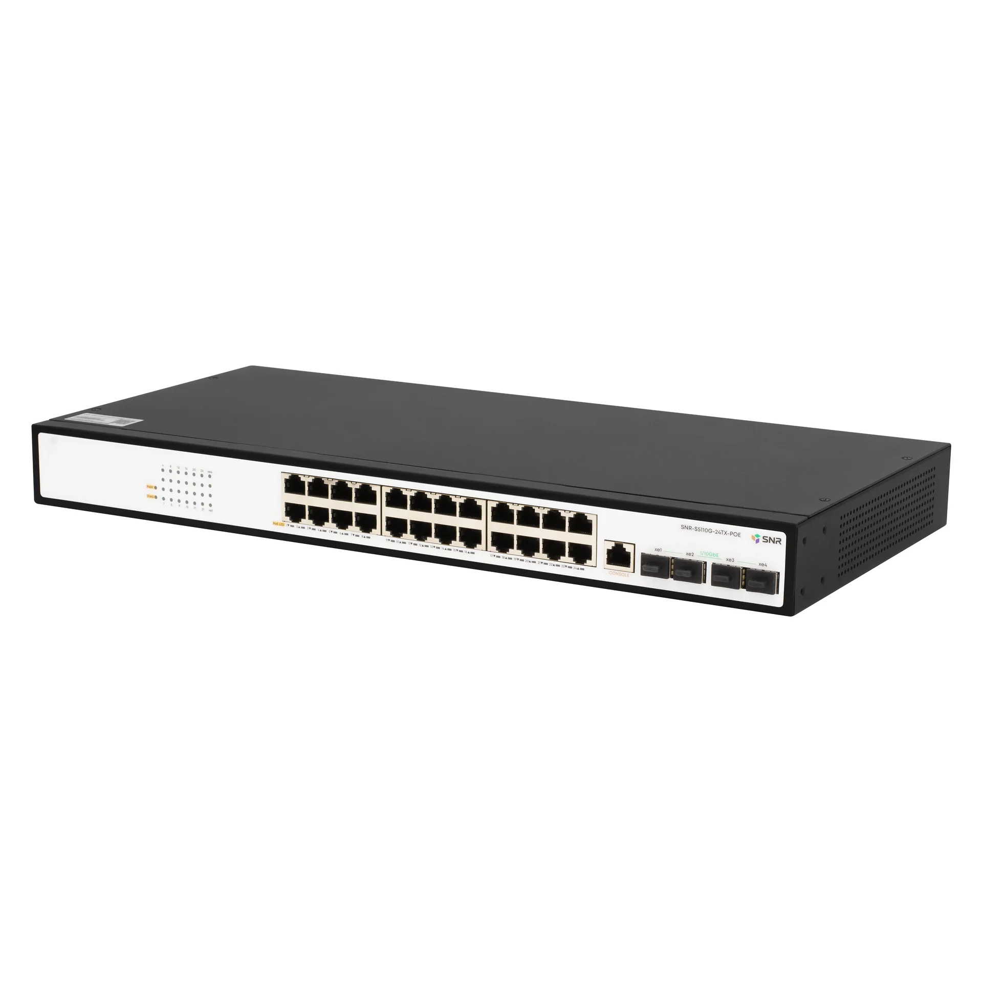 SNR SNR-S5110G-24TX-POE Управляемый PoE коммутатор уровня 2+, 24 порта 10/100/1000Base-T, 4 порта 1/10G SFP+, бюджет PoE 250 Вт, встроенный БП ~220V AC