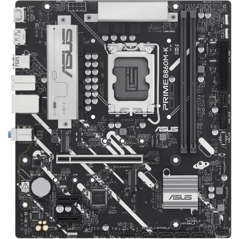 ASUS PRIME B860M-K (Socket 1851, mATX, 2xDDR5(128GB), DP/HDMI, 1xPCIe 4.0x16/2xPCIe 4.0x1, 1xLAN (2.5GbE), 4xSATA 6Gb/s, 2xM.2, 3xUSB 3.2, 3xUSB 2.0)