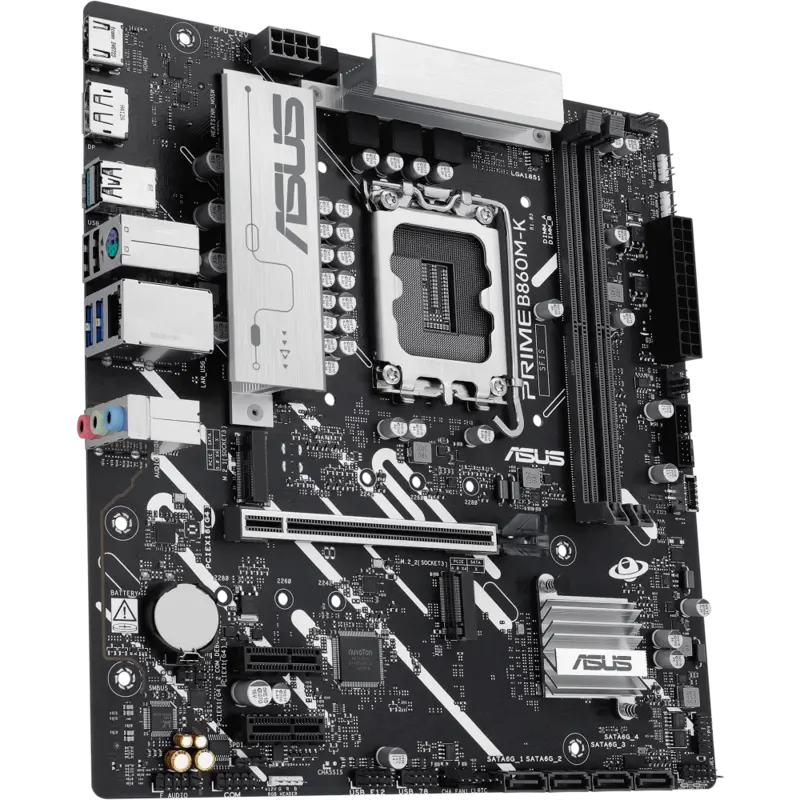 ASUS PRIME B860M-K (Socket 1851, mATX, 2xDDR5(128GB), DP/HDMI, 1xPCIe 4.0x16/2xPCIe 4.0x1, 1xLAN (2.5GbE), 4xSATA 6Gb/s, 2xM.2, 3xUSB 3.2, 3xUSB 2.0)