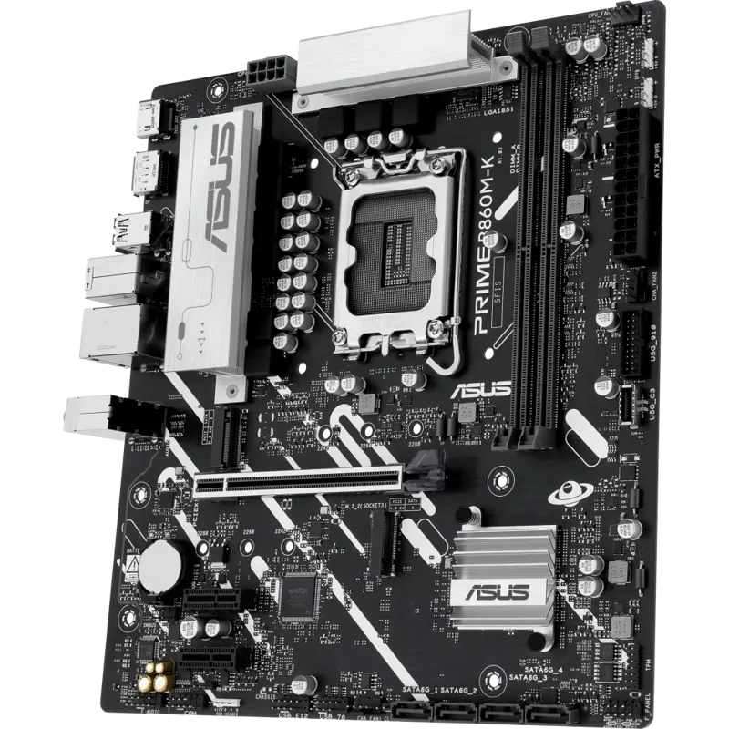 ASUS PRIME B860M-K (Socket 1851, mATX, 2xDDR5(128GB), DP/HDMI, 1xPCIe 4.0x16/2xPCIe 4.0x1, 1xLAN (2.5GbE), 4xSATA 6Gb/s, 2xM.2, 3xUSB 3.2, 3xUSB 2.0)