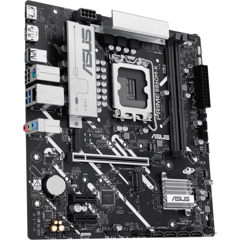 ASUS PRIME B860M-K (Socket 1851, mATX, 2xDDR5(128GB), DP/HDMI, 1xPCIe 4.0x16/2xPCIe 4.0x1, 1xLAN (2.5GbE), 4xSATA 6Gb/s, 2xM.2, 3xUSB 3.2, 3xUSB 2.0)