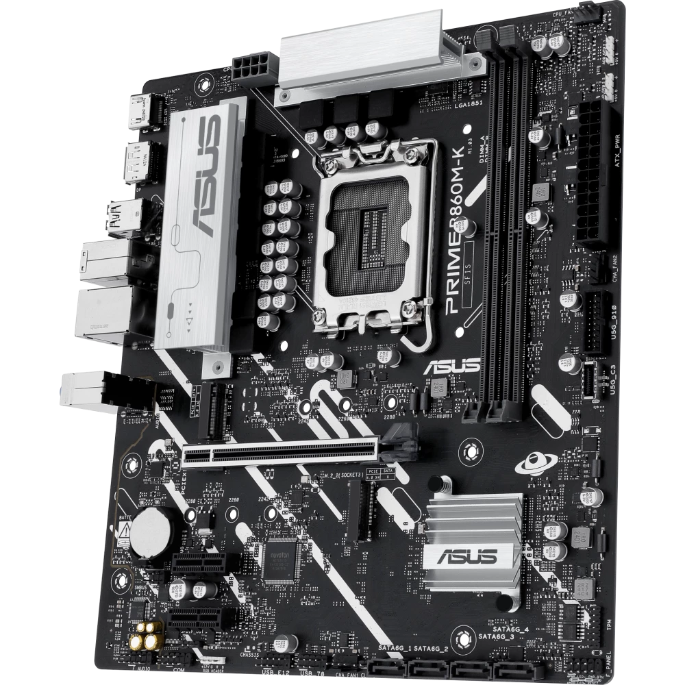 ASUS PRIME B860M-K (Socket 1851, mATX, 2xDDR5(128GB), DP/HDMI, 1xPCIe 4.0x16/2xPCIe 4.0x1, 1xLAN (2.5GbE), 4xSATA 6Gb/s, 2xM.2, 3xUSB 3.2, 3xUSB 2.0)