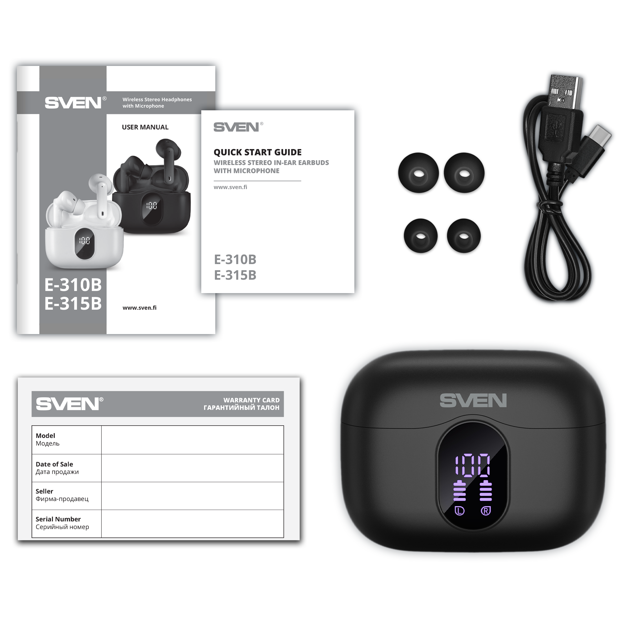 SVEN E-315B, черный (Bluetooth, TWS, ANC, ENC, APP) арт. SV-022631