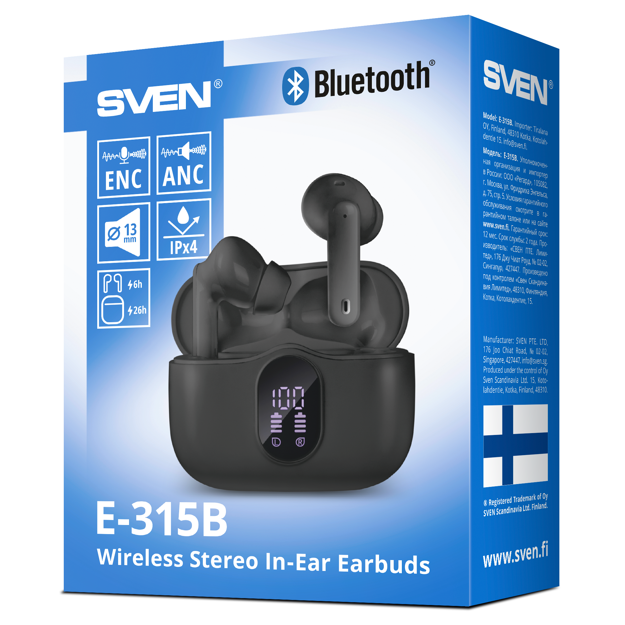 SVEN E-315B, черный (Bluetooth, TWS, ANC, ENC, APP) арт. SV-022631