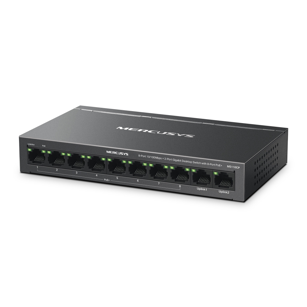 Mercusys MS110CP Настольный коммутатор с 8 портами PoE+ 10/100 Мбит/c и 2 гигабитными портами