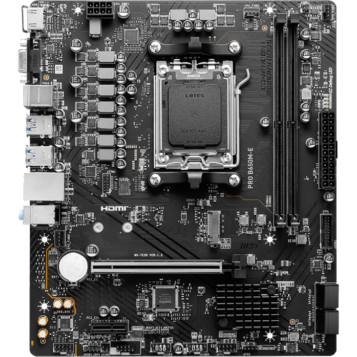 Материнская плата MSI PRO B650M-E Socket AM5 AMD B650 2xDDR5 mATX AC`97 8ch(7.1) GbLAN RAID+VGA+HDMI