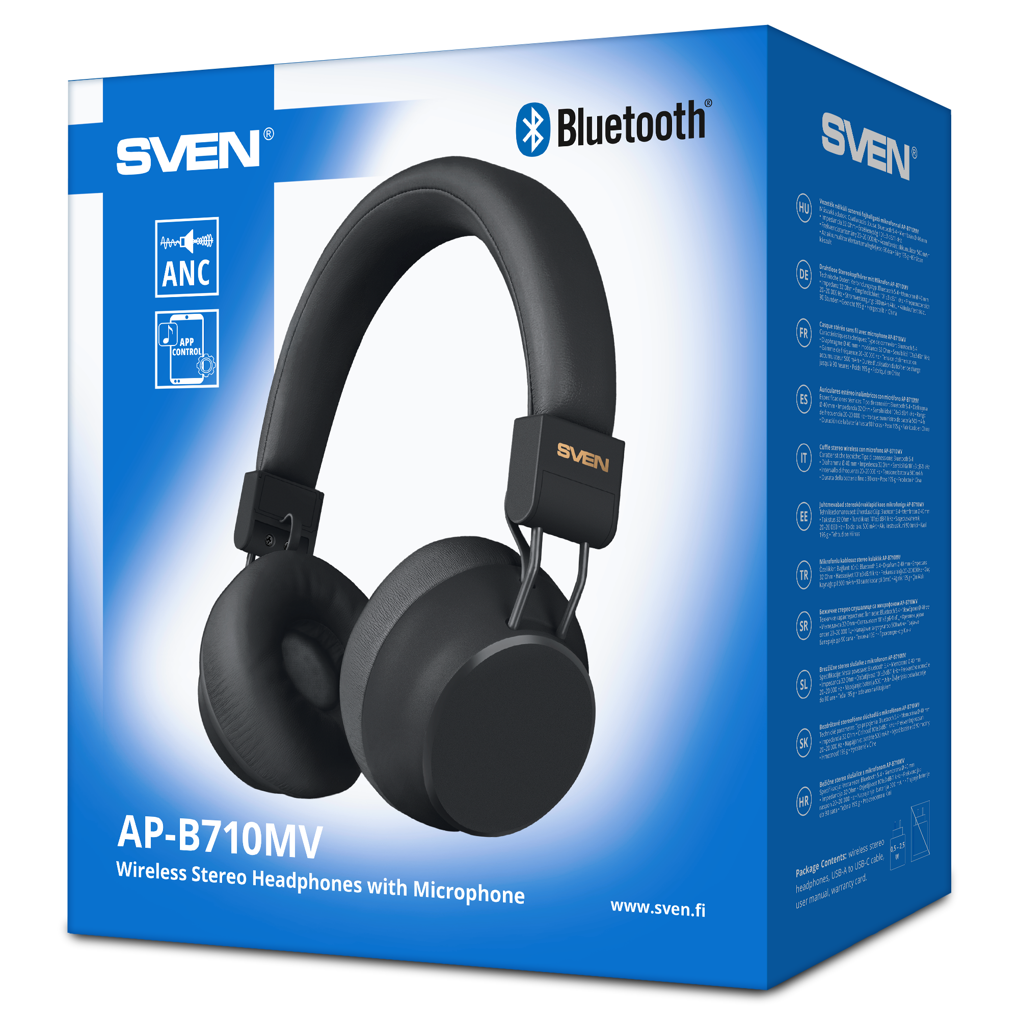 SVEN Беспроводные наушники с микрофоном AP-B710MV, черный (Bluetooth, ANC, APP, 3 mics 500mAh) арт. SV-022730