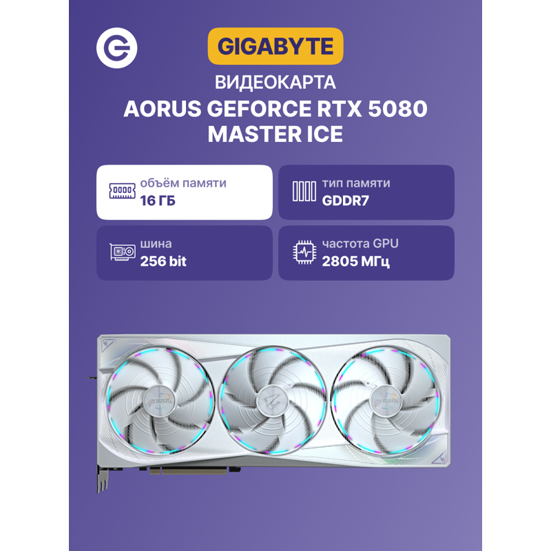 Видеокарта PCIE16 RTX5080 16GB GV-N5080AORUSM ICE-16GD GIGABYTE