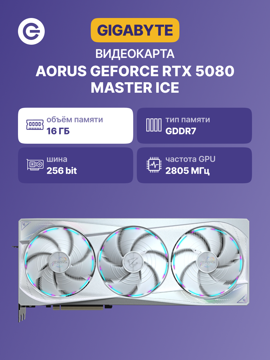 Видеокарта PCIE16 RTX5080 16GB GV-N5080AORUSM ICE-16GD GIGABYTE