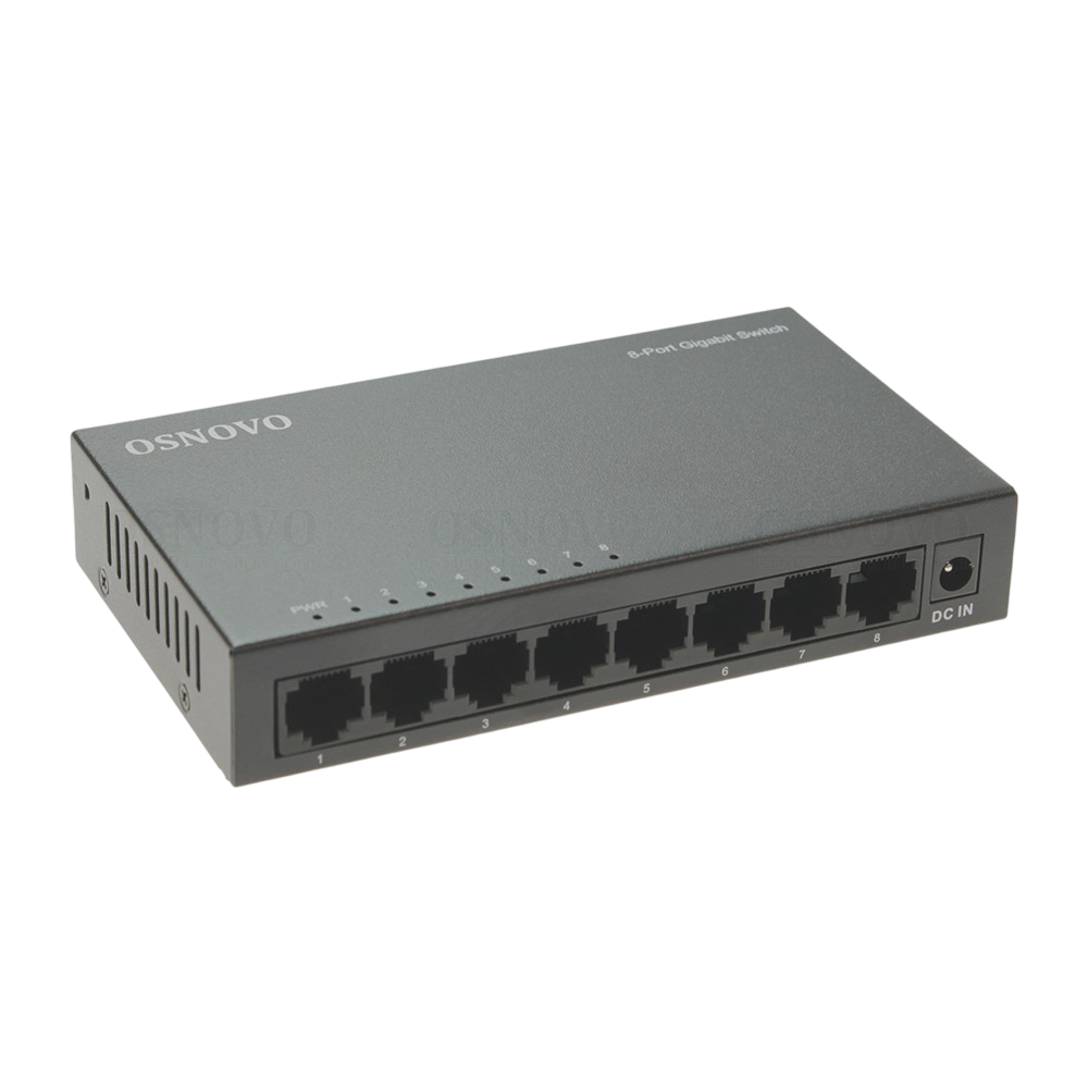 Неуправляемый коммутатор OSNOVO SW-8G Неуправляемый коммутатор Gigabit Ethernet на 8 портов. Порты: 8 x GE (10/100/1000Base-T). Auto MDI/MDIX Встроенная грозозащита 2кВ. В комплекте БП DC12V(1A). Размеры (ШхВхГ): 138 x 25 x 7