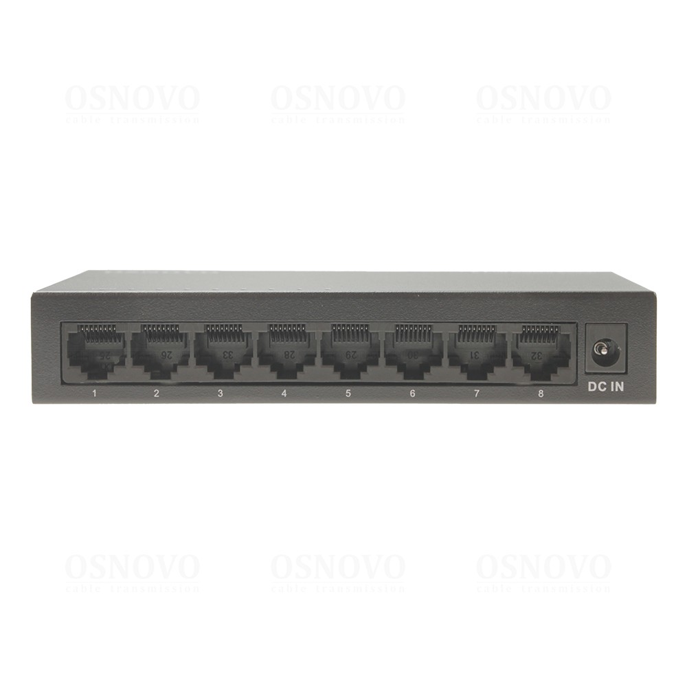 Неуправляемый коммутатор OSNOVO SW-8G Неуправляемый коммутатор Gigabit Ethernet на 8 портов. Порты: 8 x GE (10/100/1000Base-T). Auto MDI/MDIX Встроенная грозозащита 2кВ. В комплекте БП DC12V(1A). Размеры (ШхВхГ): 138 x 25 x 7