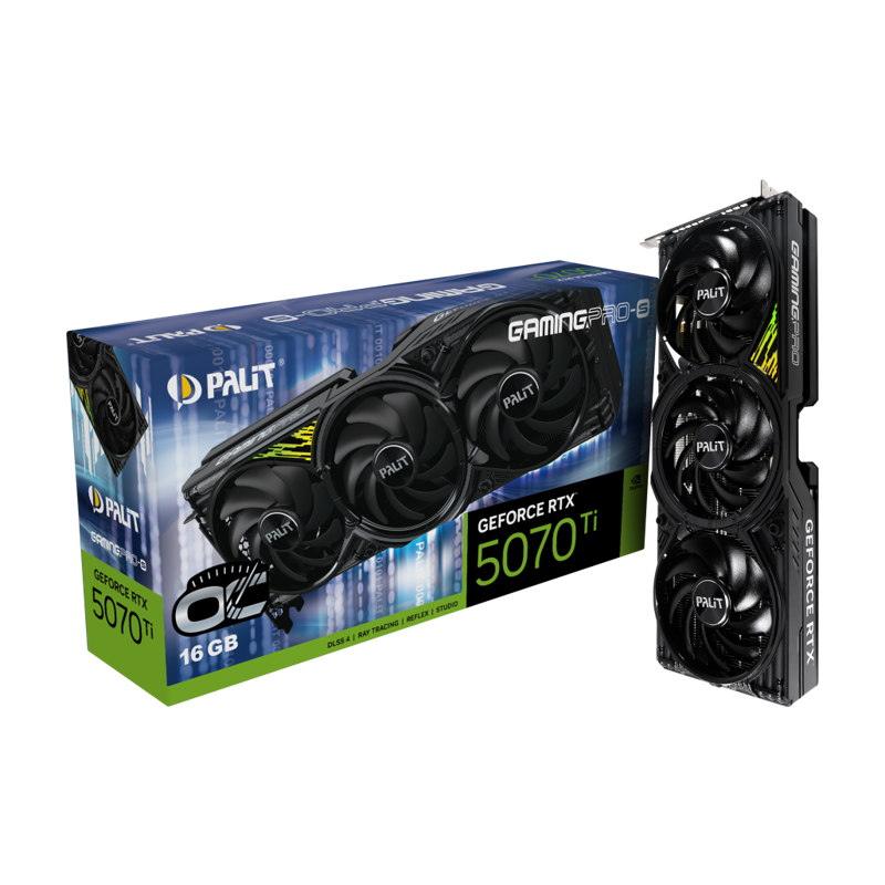 Видеокарта Palit RTX5070Ti GAMINGPRO-S OC 16GB GDDR7 256bit 3xDP HDMI 3FAN RTL (NE7507TS19T2-GB2031U)