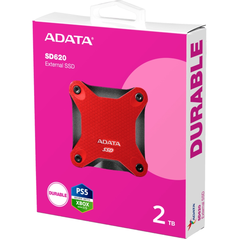 External SSD ADATA 2TB USB 3.2 Gen 2 (USB 10Gbps) R550/W480MB/s 3D NAND COLOR BOX red арт. SD620-2TCRD