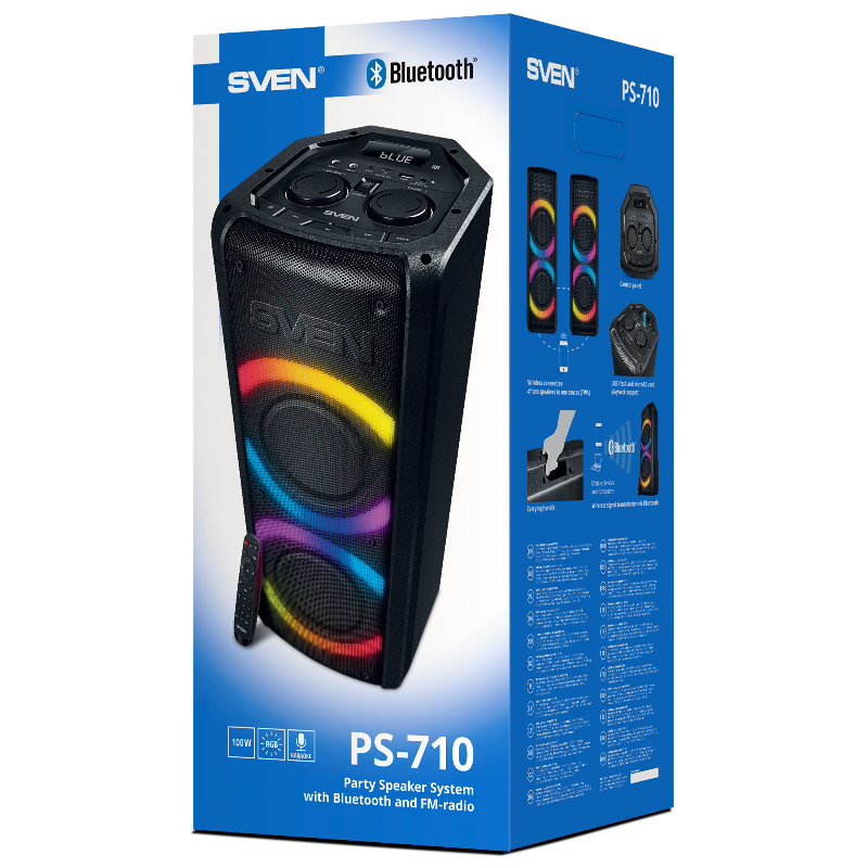 Портативная акустика АС PS-710, черн (100 Вт, TWS, BT, FM, 4400мАxч)