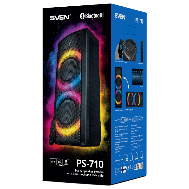Портативная акустика АС PS-710, черн (100 Вт, TWS, BT, FM, 4400мАxч)