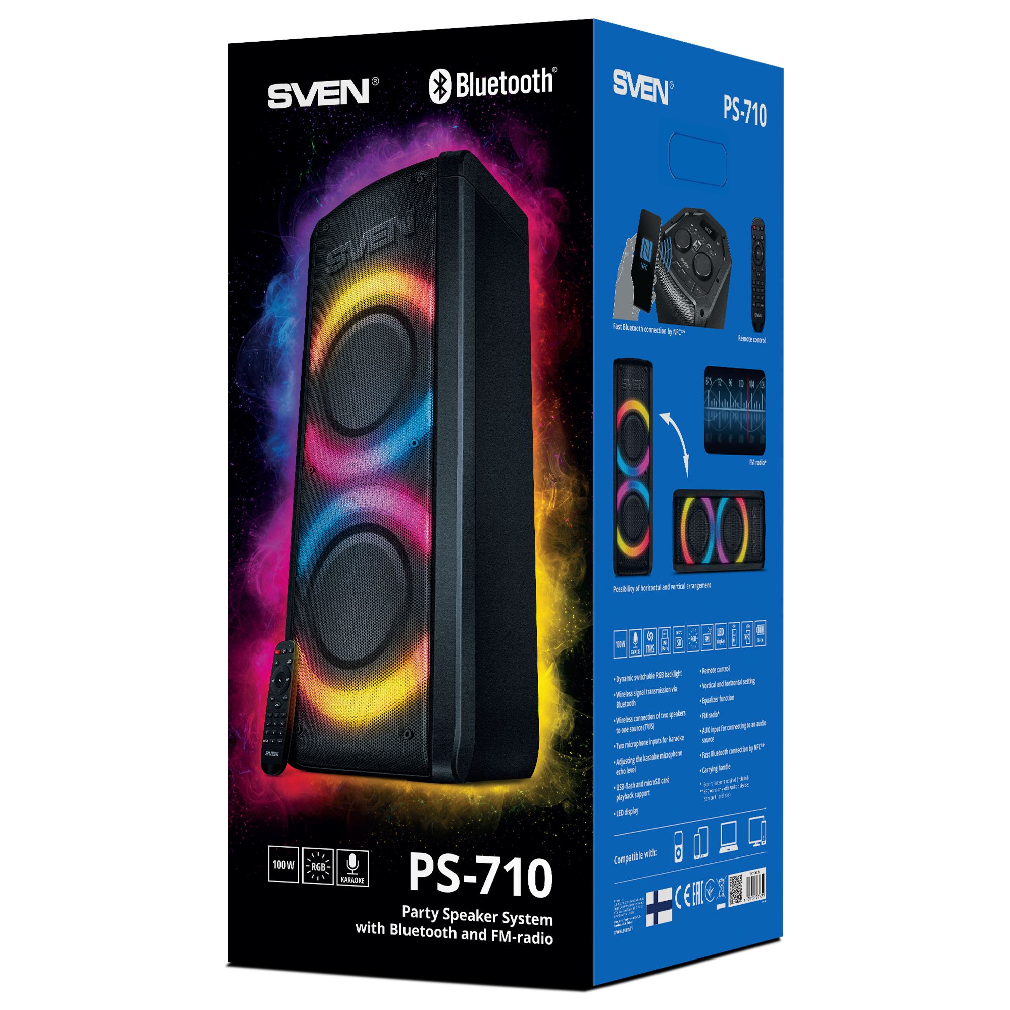 Портативная акустика АС PS-710, черн (100 Вт, TWS, BT, FM, 4400мАxч)
