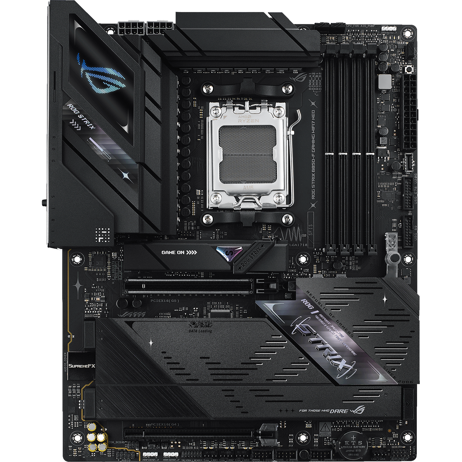 ROG STRIX B850-F GAMING NEO (Socket AM5, ATX, 4xDDR5(256GB), HDMI, 1xPCIe 5.0x16/1xPCIe 4.0x16, 2xSATA 6Gb/s, 4xM.2,1xLAN (5GbE), Wi-Fi 7, BT, 3xType-C, 5xUSB 3.0, 2xUSB2.0)